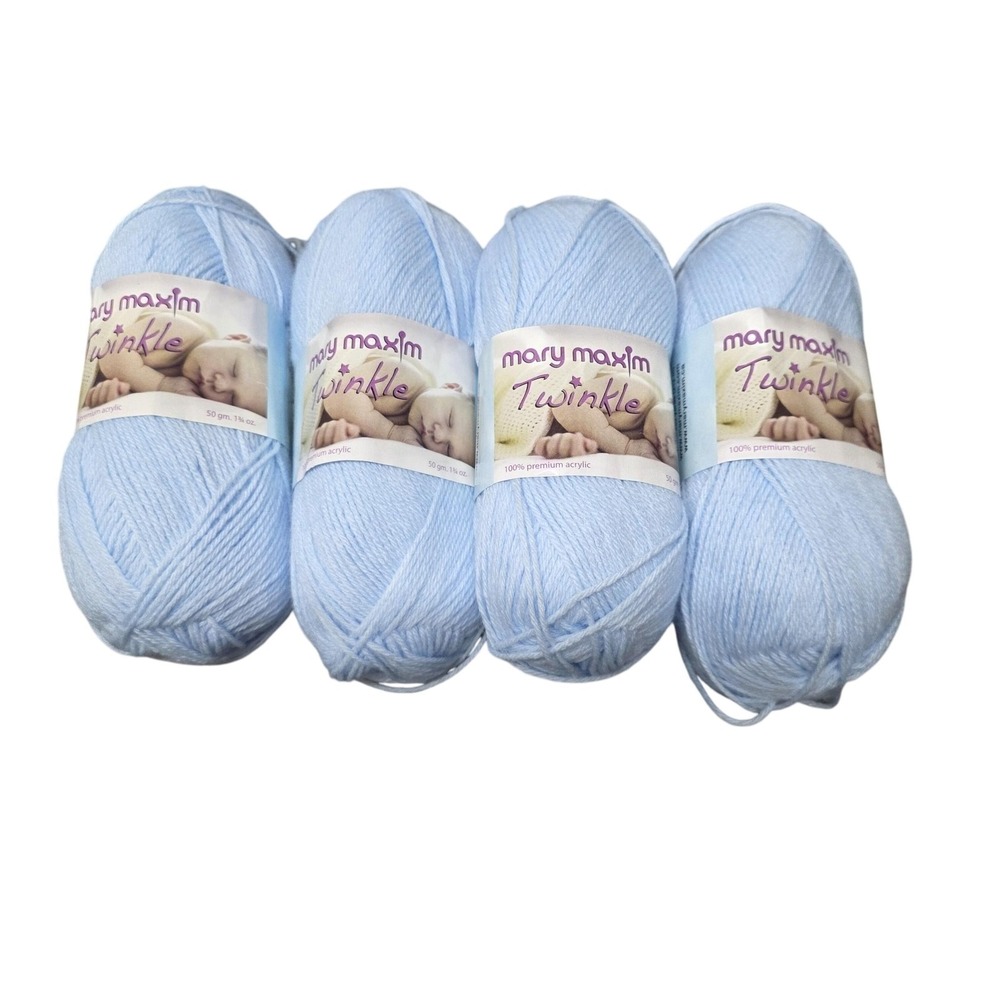 Mary Maxim Twinkle Baby Yarn Lot 4 Skeins 50g 230 Yd Blue Acrylic Knit‎ Crochet